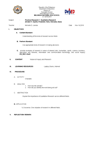 COT3 Activity - LESSON PLAN ENG9 - Mount Balungao is an extinct volcano ...