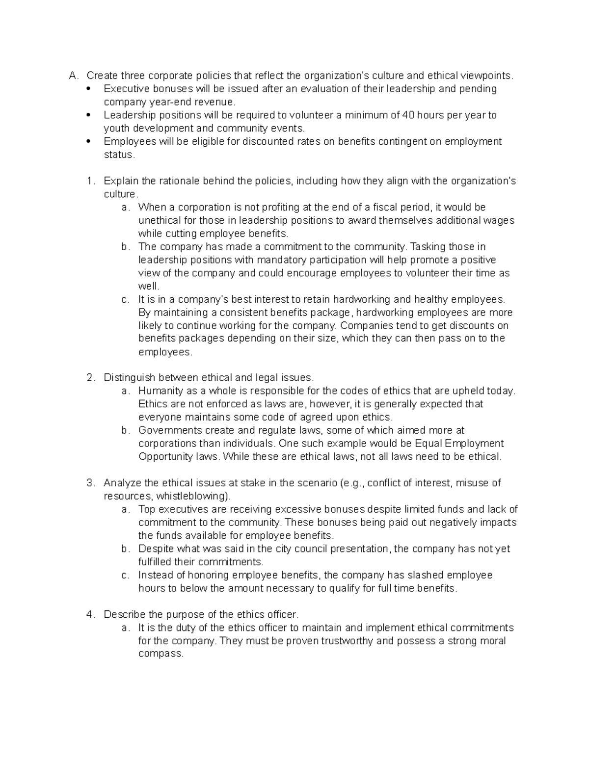 EKP1 Task 1 - C717 EKP1 Task 1 - A. Create Three Corporate Policies ...