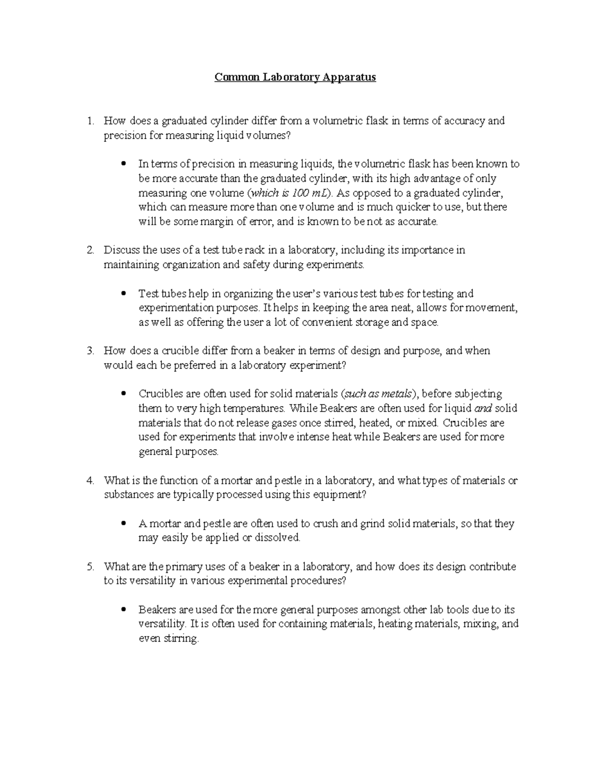 Common Laboratory Apparatus How does a