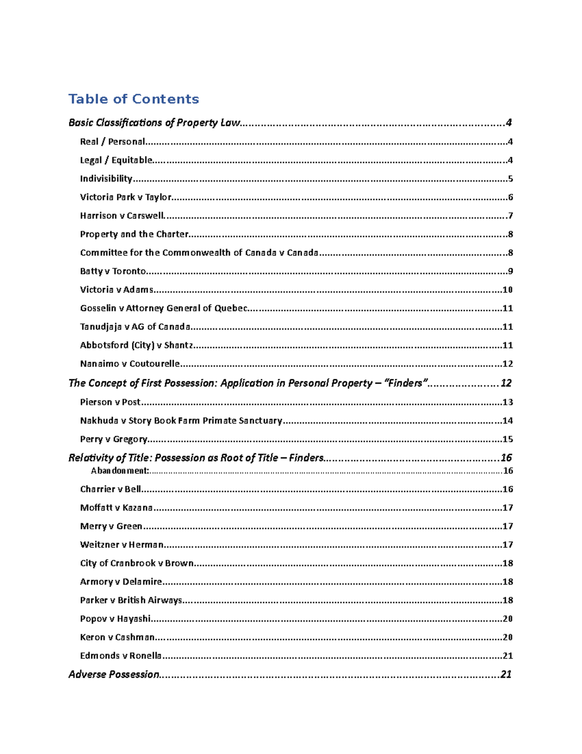 Property final outline - Table of Contents Basic Classifications of ...