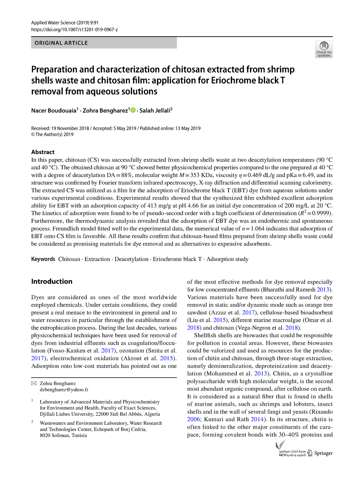 2019 Preparation And Characterization Of Chitosan - Vol.:(0123456789)1 ...