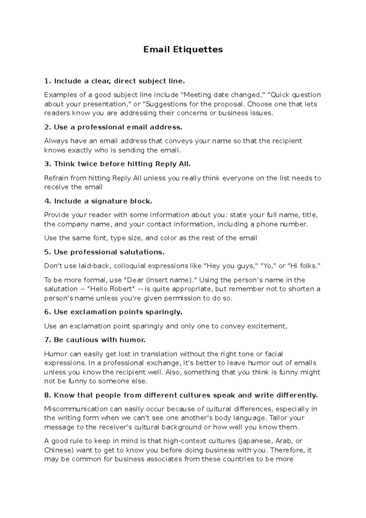 Email ettiquette - this will help - Email Etiquettes Include a clear ...