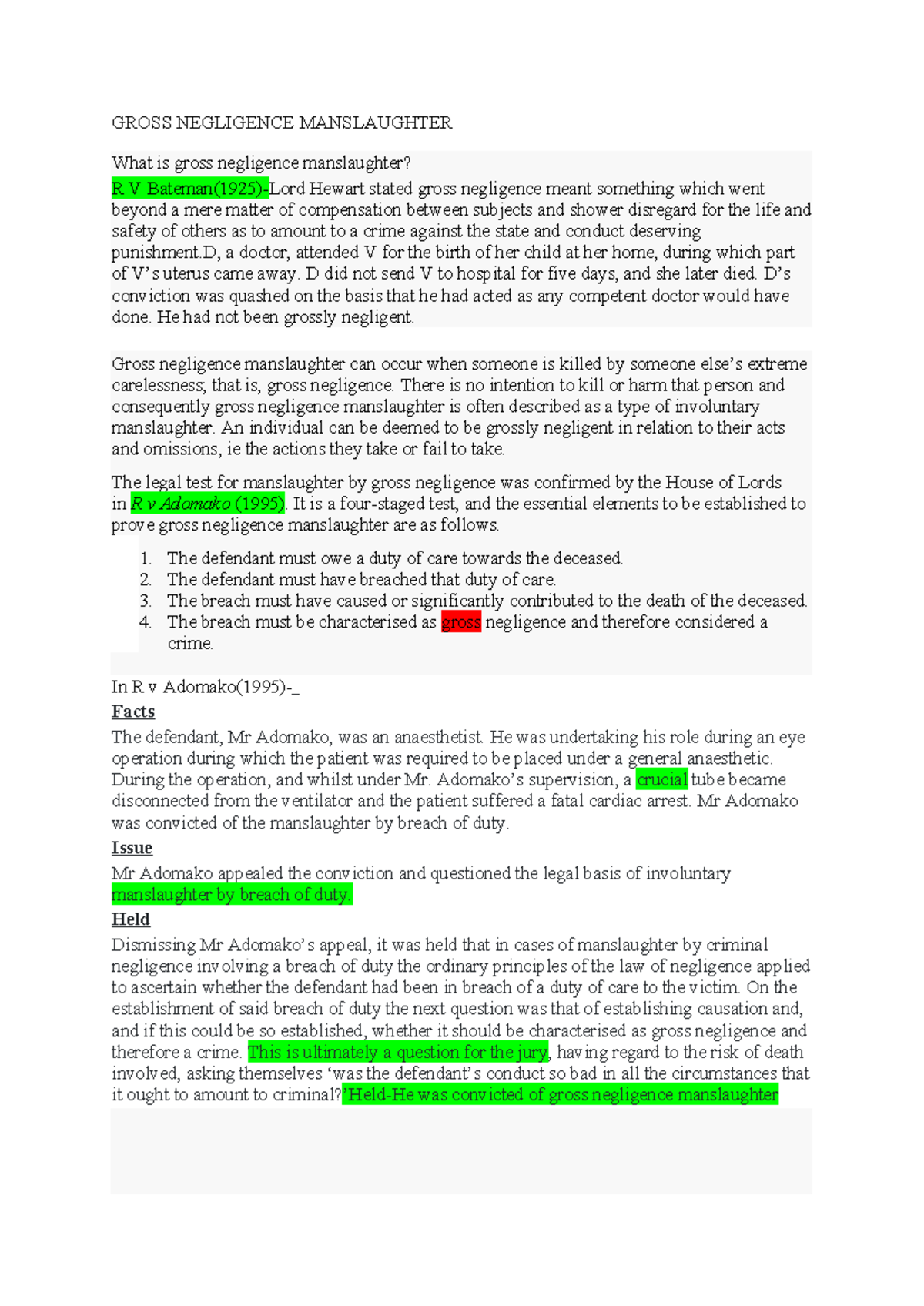 Gross negligence manslaughter tutorial - Copy - GROSS NEGLIGENCE ...