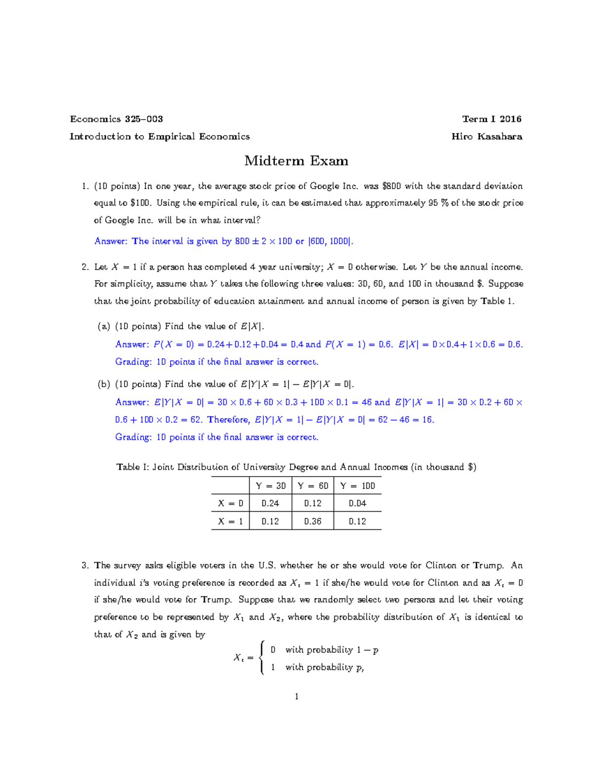 ECON 325 Midterm Exam With Answers - Economics 325–003 Term I 2016 ...