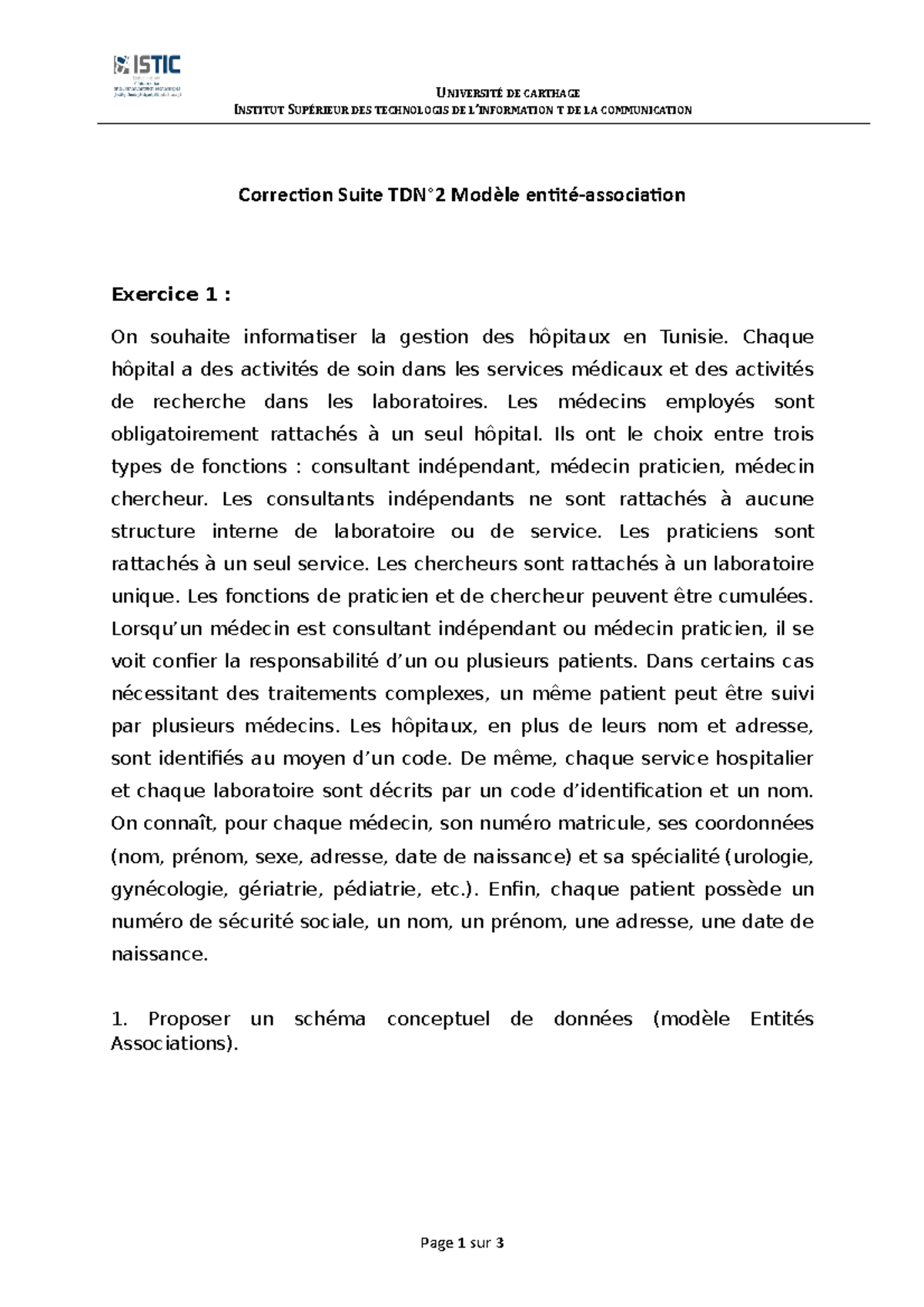 Corr Suite TD2 BD - zeez - UNIVERSITÉ DE CARTHAGE INSTITUT SUPÉRIEUR ...
