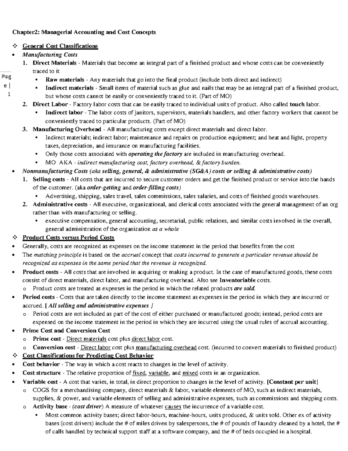 Notes - Summary - Managerial Accounting - Pag E | 1 Chapter2 ...