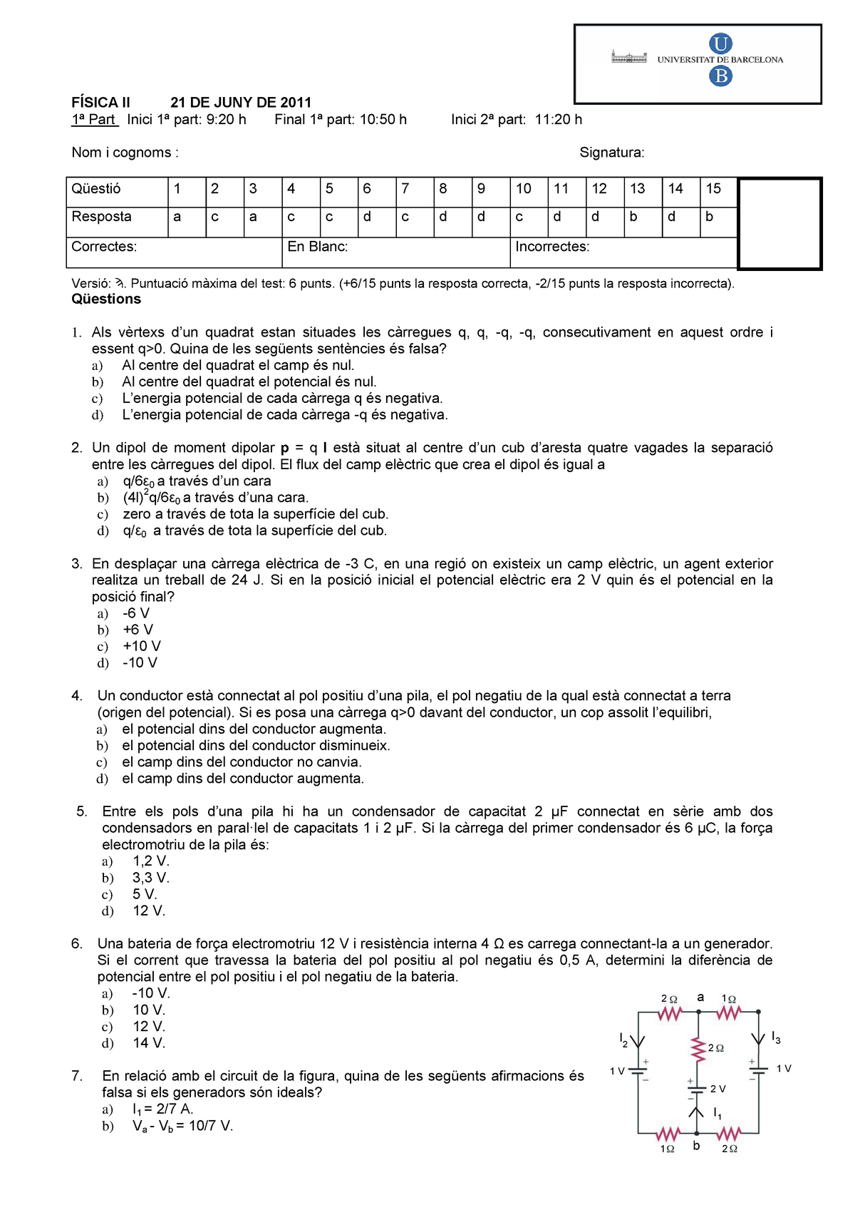 Examen 18 Junio 2011, Preguntas Y Respuestas - FÍSICA II 21 DE JUNY DE ...