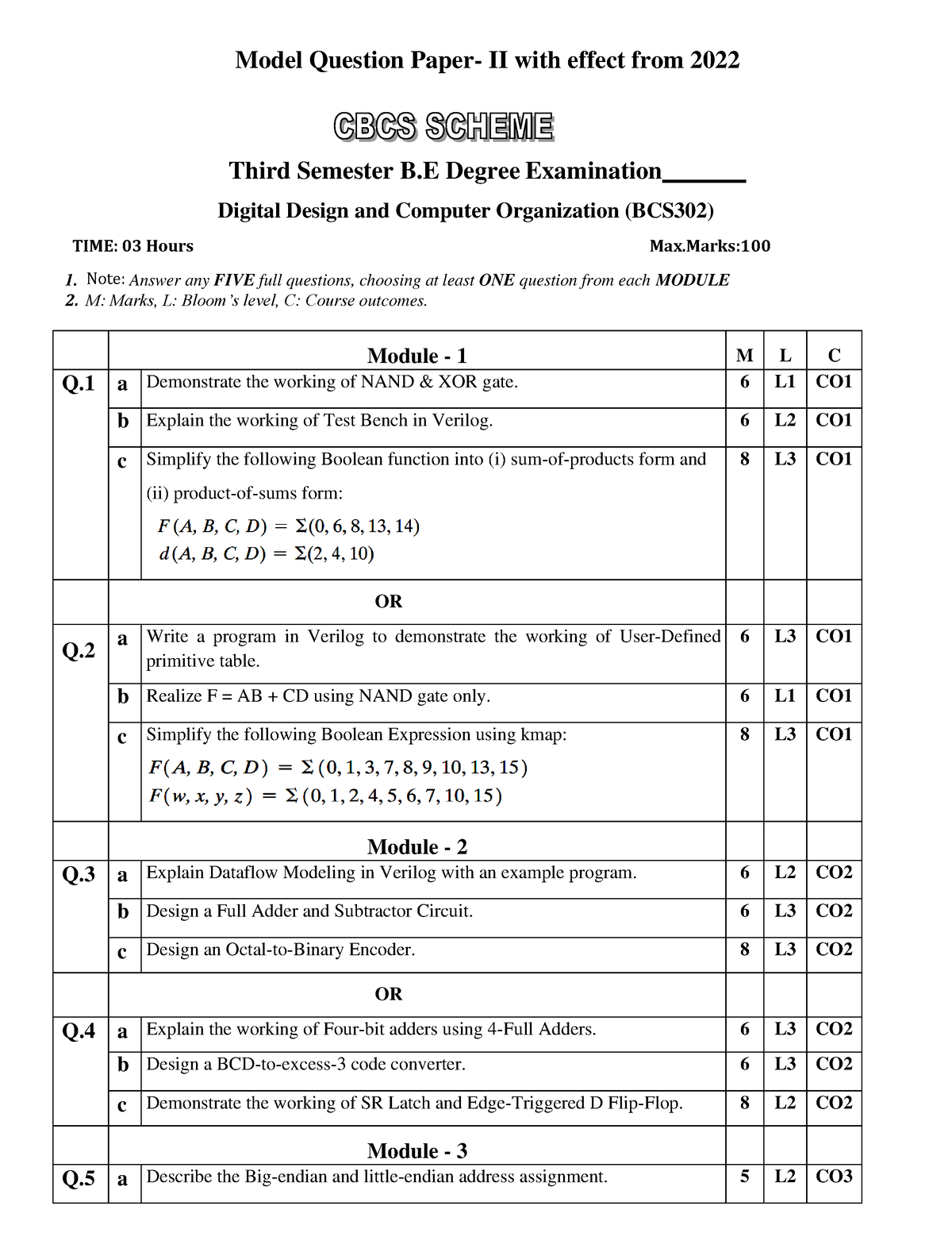 BCS302 Set2 - Model Question Paper - Model Question Paper- II With ...