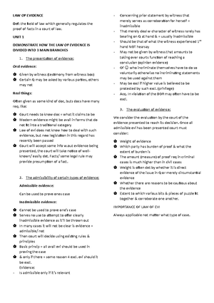 Evidence Exam Notes - quick and easy - EVIDENCE GENERAL CONCEPTS OF ...