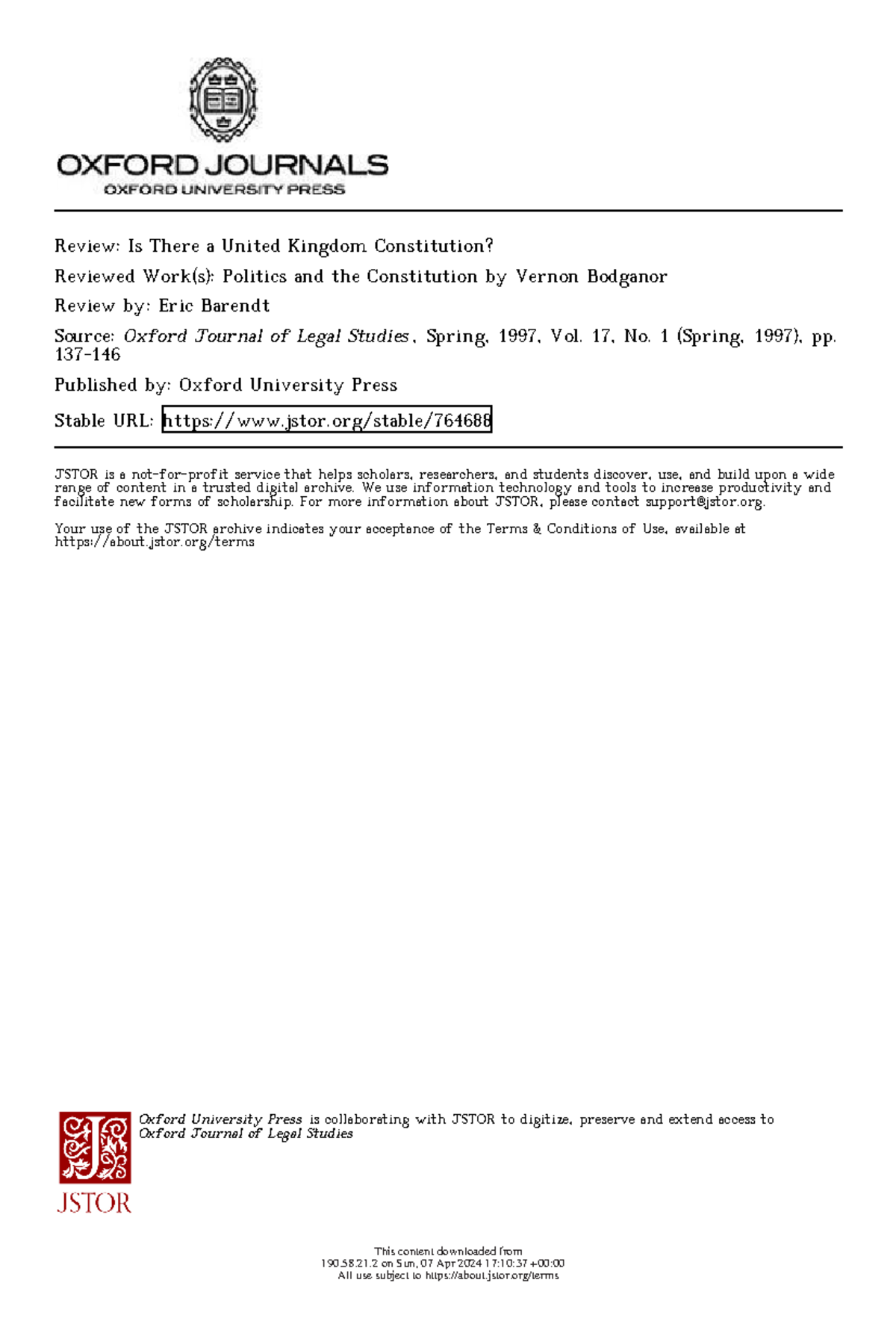 Barendt-United Kingdom Constitution-1997 - Review: Is There a United ...