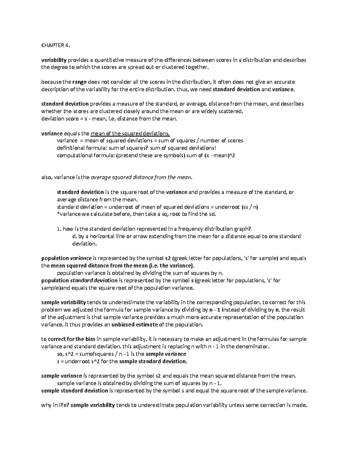 292, CH 4 - Summary Statistics for the Behavioral Sciences - Warning ...