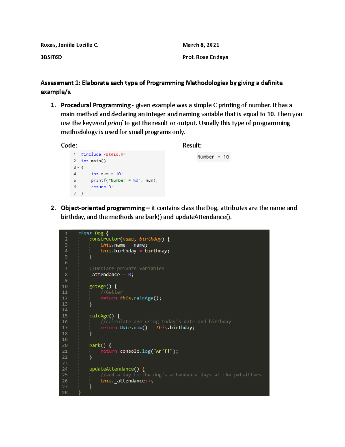 Roxas, Jeniña Lucille - Assessment 1 - Roxas, Jeniña Lucille C. March 8 ...