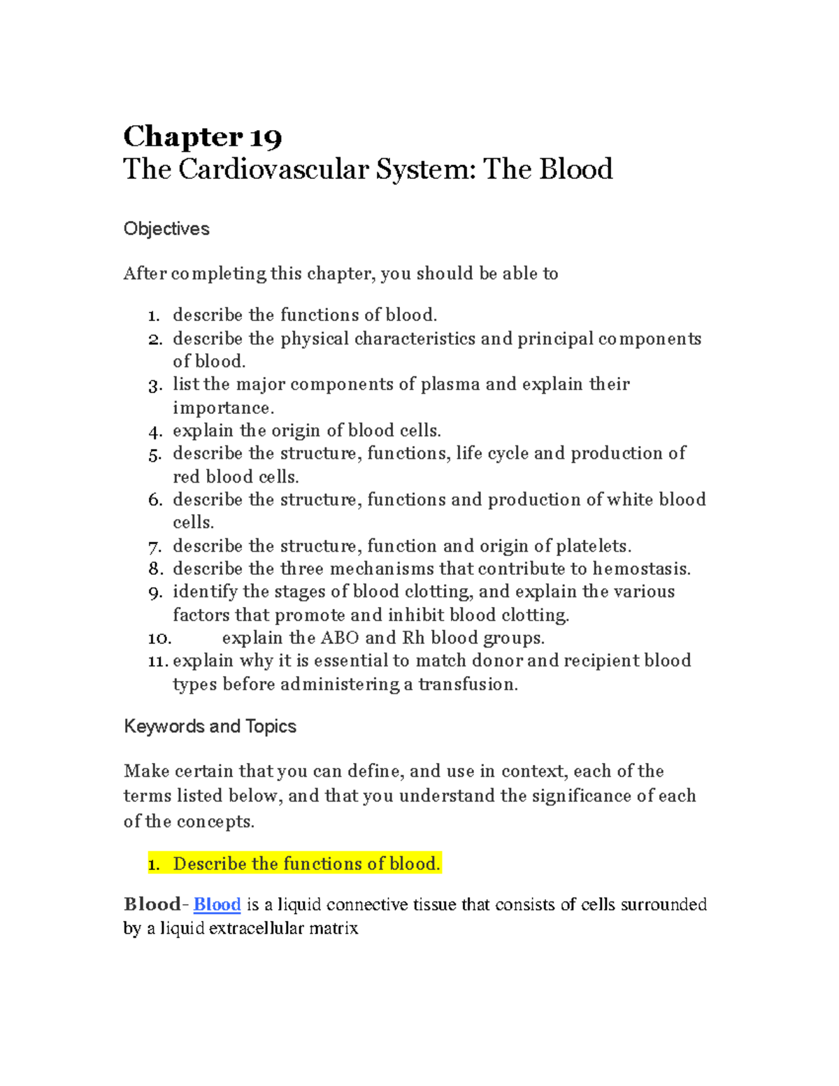 Chapter 19 - Lecture notes 19 - Chapter 19 The Cardiovascular System ...
