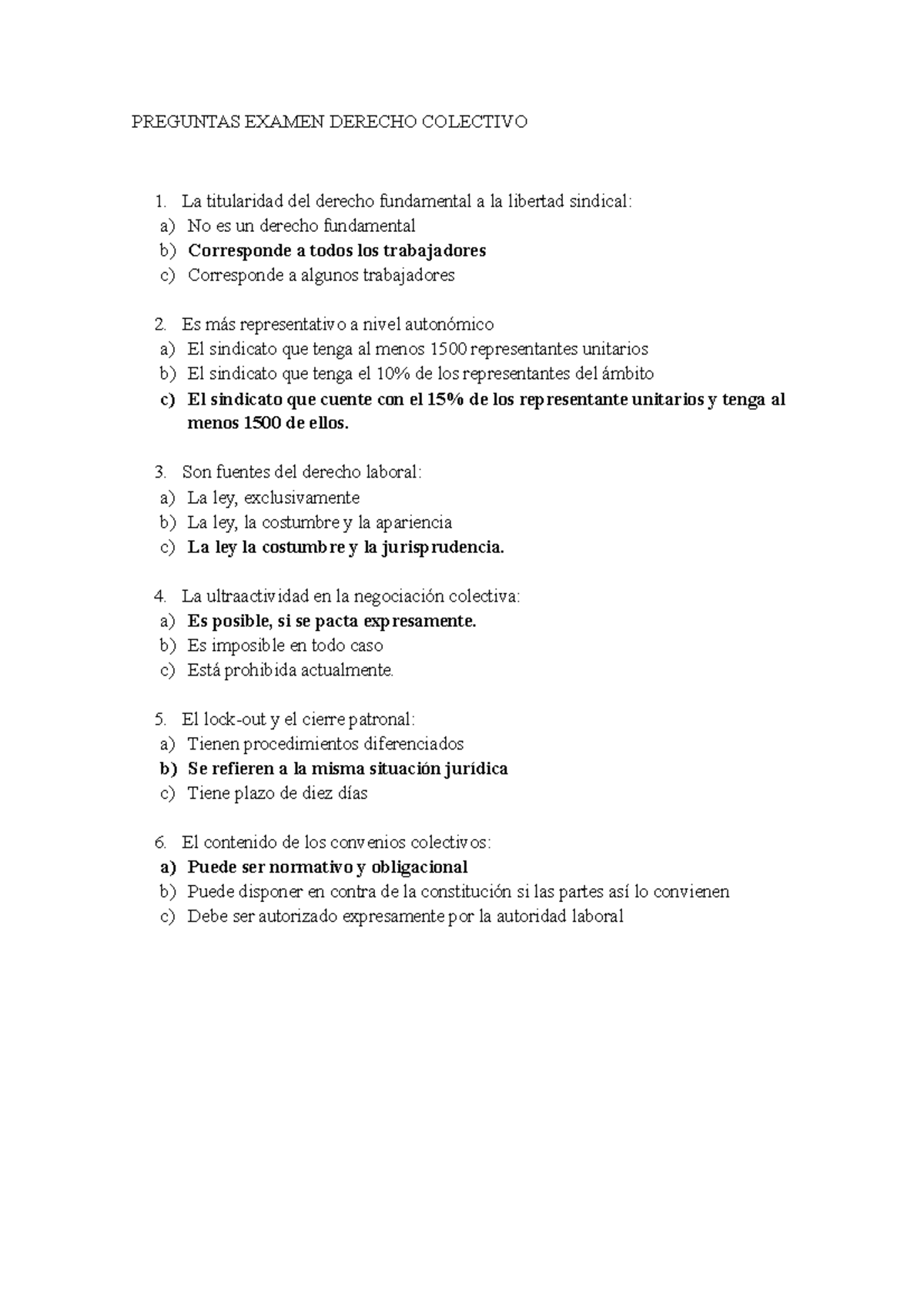 Preguntas Examen Derecho Colectivo - PREGUNTAS EXAMEN DERECHO COLECTIVO ...