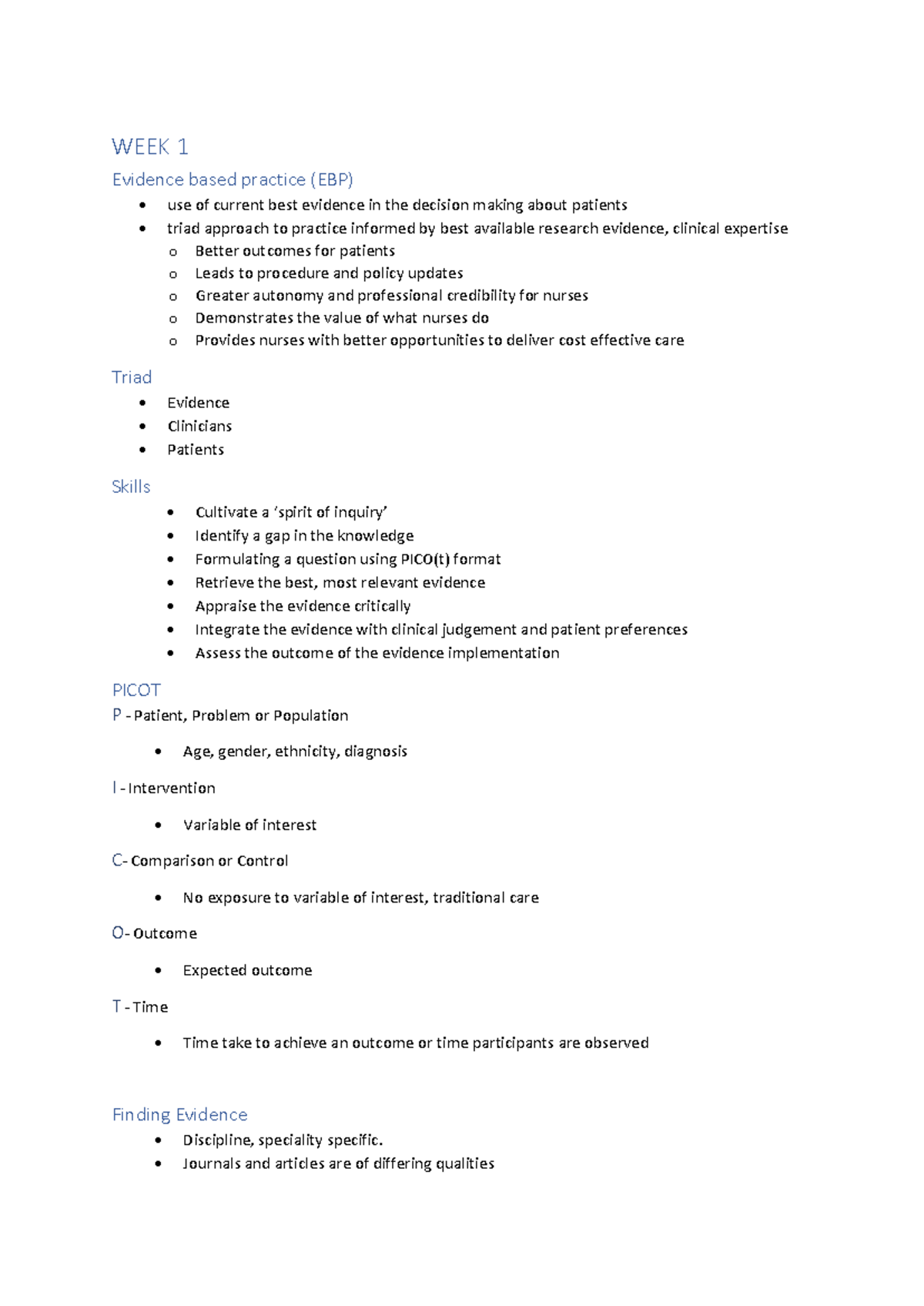 Research for practice weeks 1-5 - WEEK 1 Evidence based practice (EBP ...
