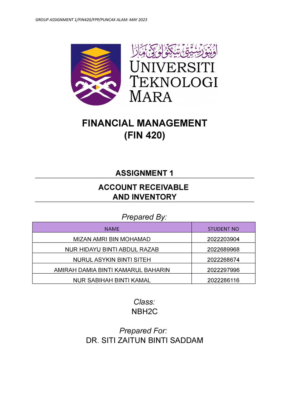 fin420 group assignment financial ratio