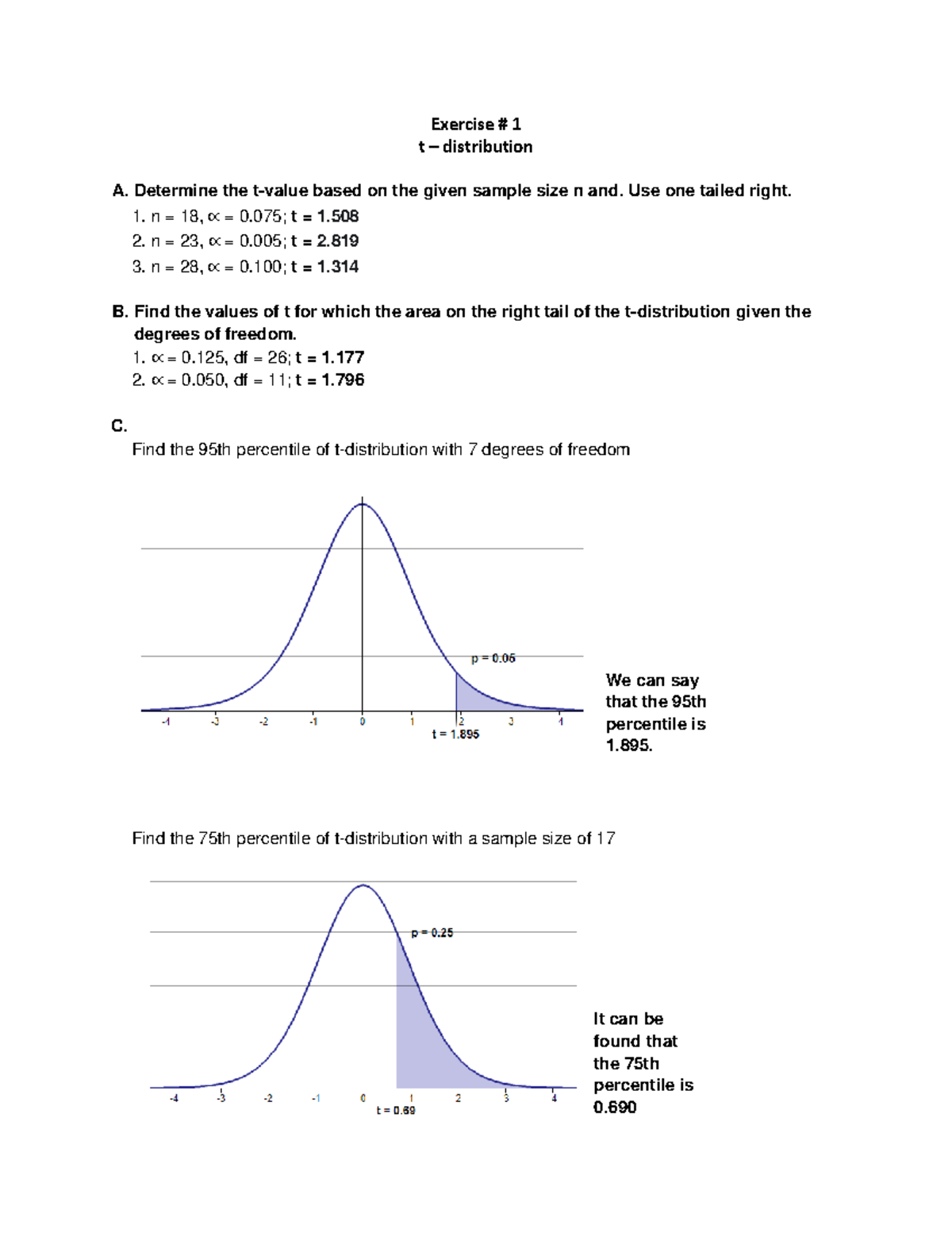 Statistics -Exercise-1-t-distribution - Exercise # 1 t – distribution A ...