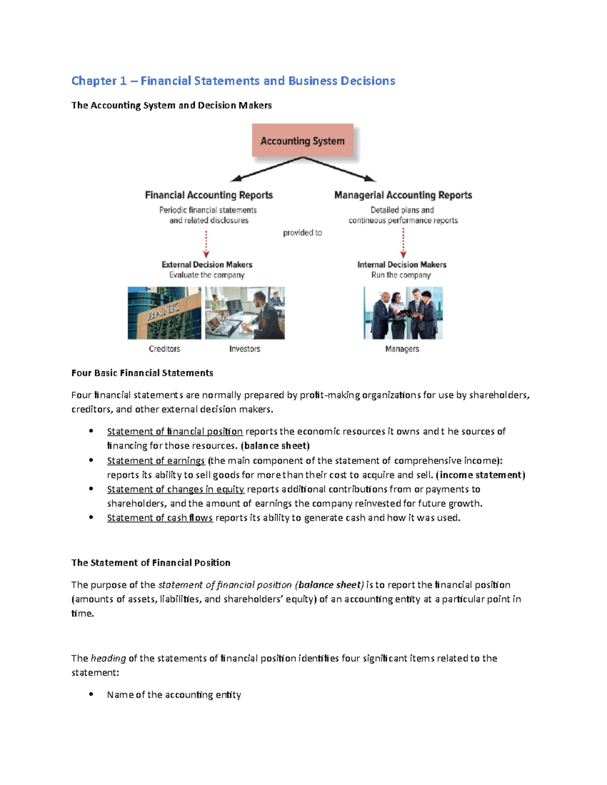 COMM 217 - Chap 1 & 2 Notes - Chapter 1 – Financial Statements And ...