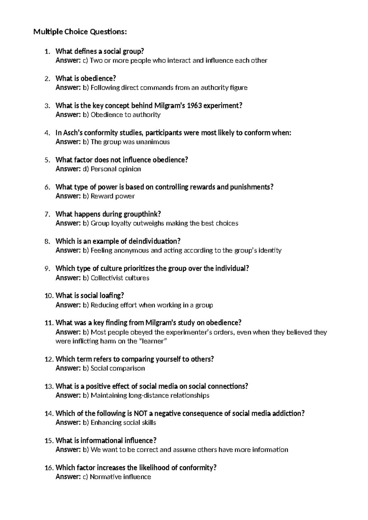 Factors that Influence Behaviour - Practice Test Solutions - Multiple ...
