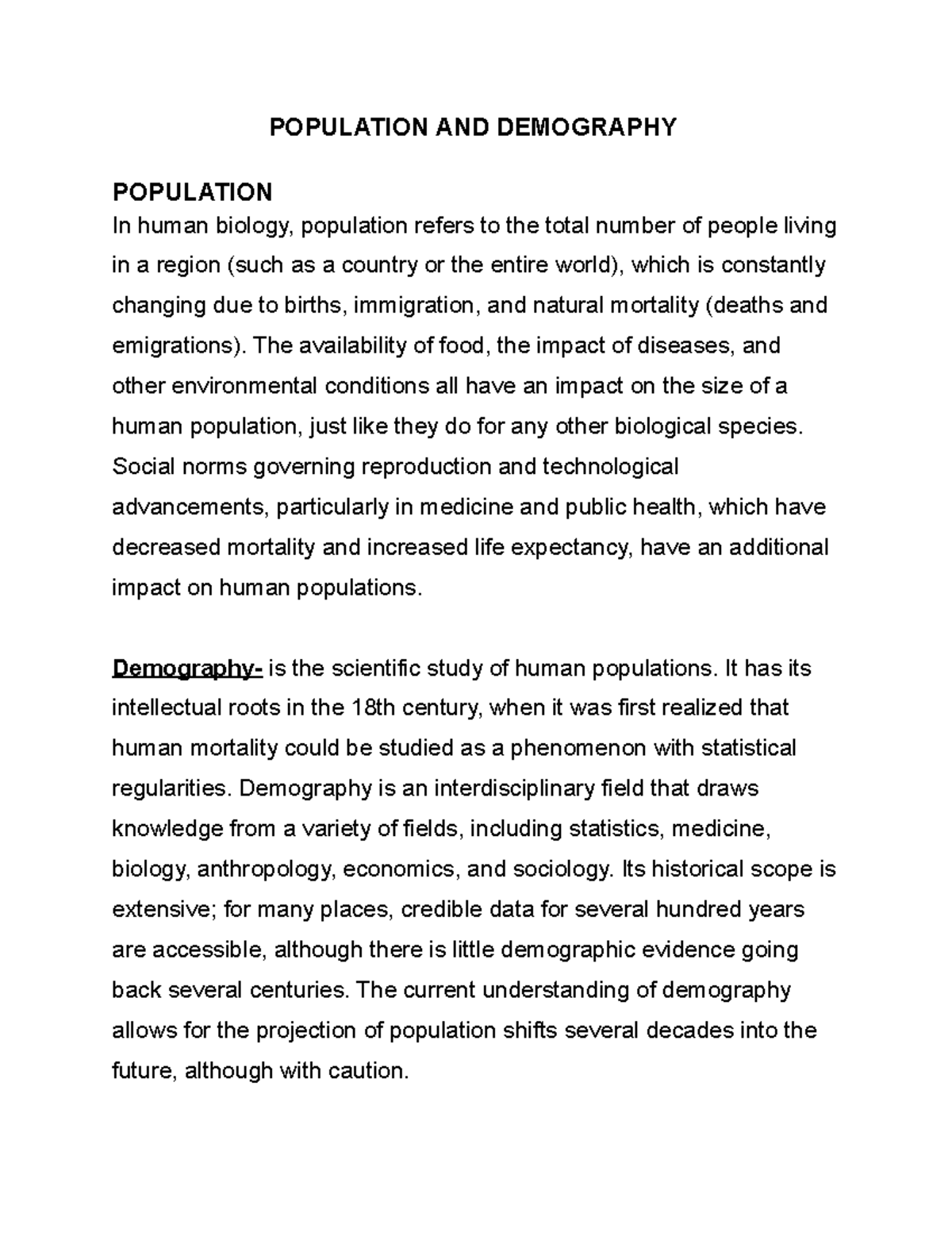 Population AND Demography - POPULATION AND DEMOGRAPHY POPULATION In ...