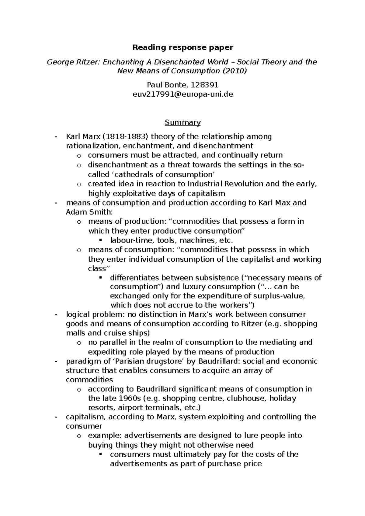 06 Reading Paper - New Sensibilities - Reading response paper George ...