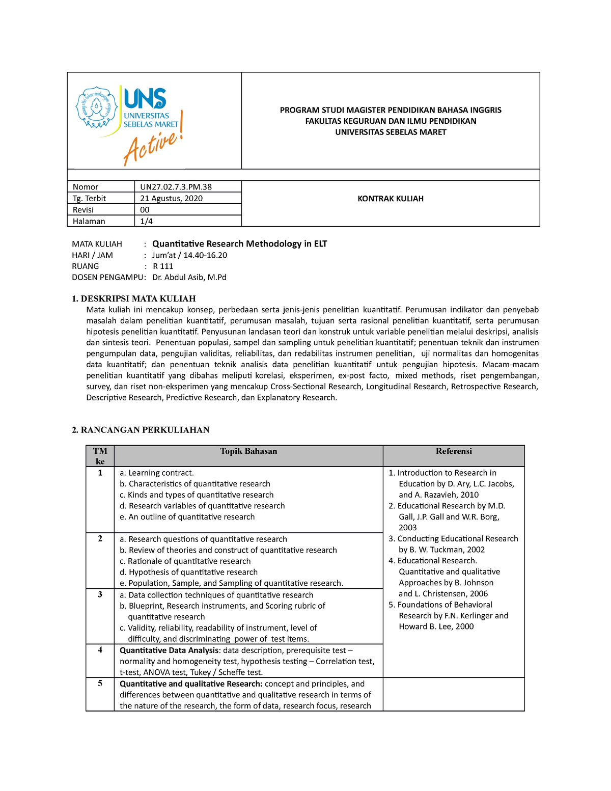 Lecturer Note Contract - PROGRAM STUDI MAGISTER PENDIDIKAN BAHASA ...