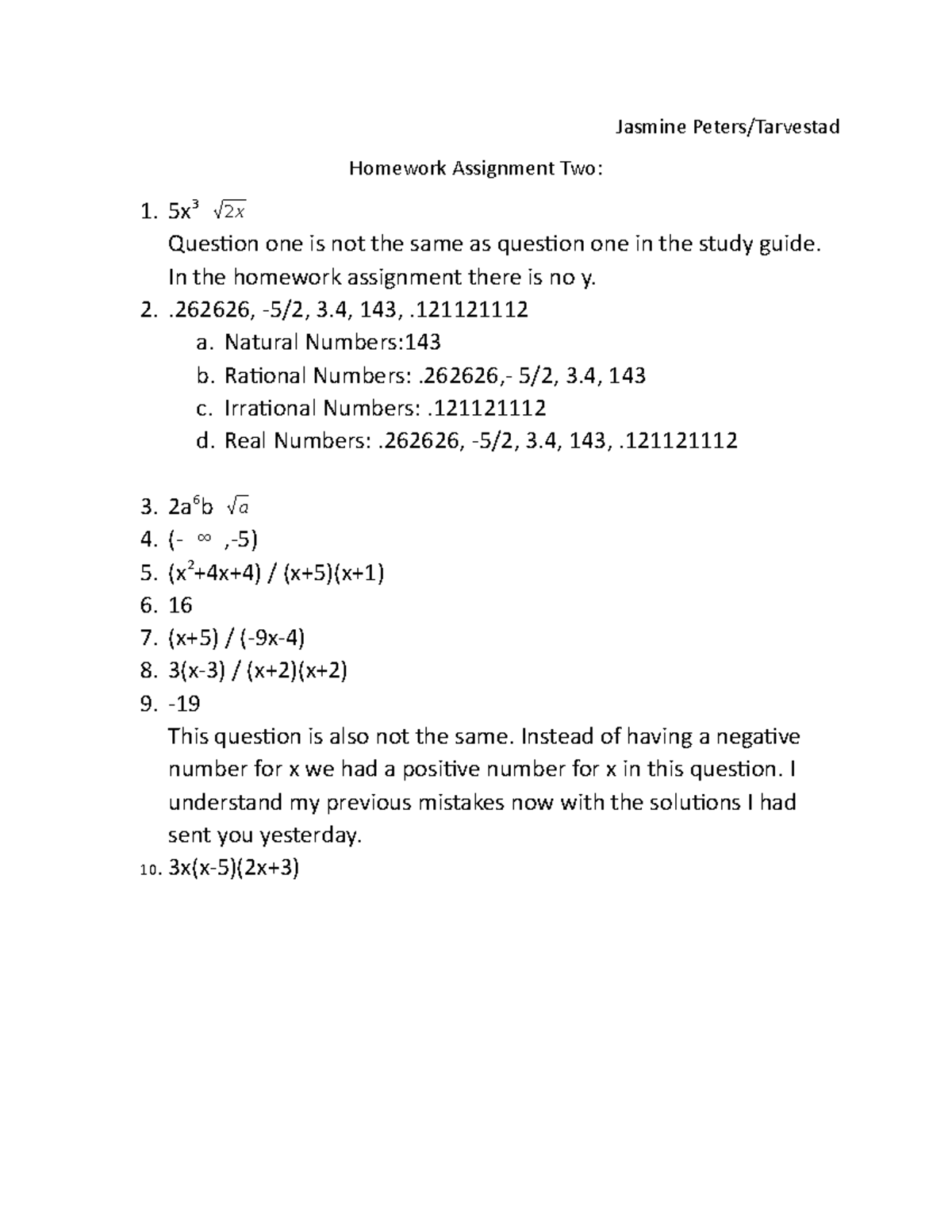Homework Assignment 2 - Jasmine Peters/Tarvestad Homework Assignment ...