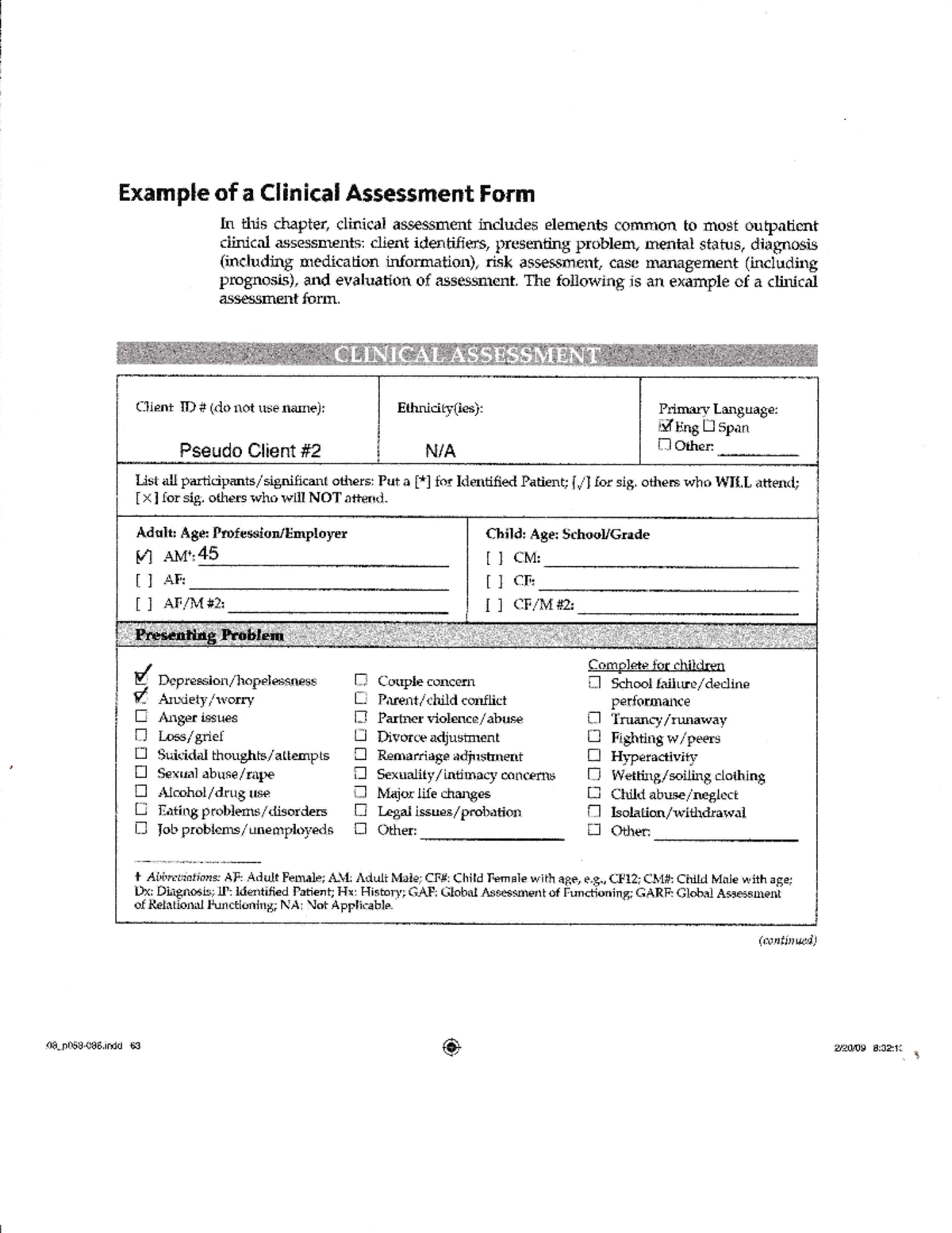 Final project Assessment - ####### Example of a Cllnical Assessment ...