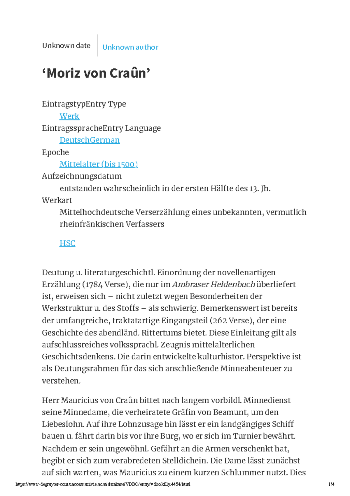 ‘Moriz von Craûn’ die material, was du brauchst du willst es
