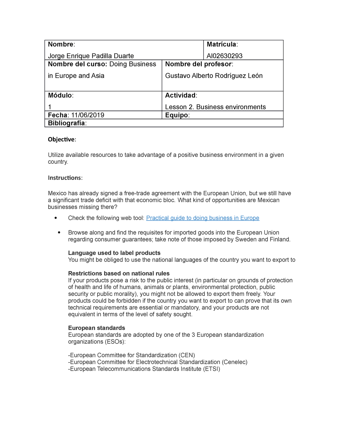 Assignment 2 Doing bussiness in Europe And Asia - Nombre: Jorge Enrique ...