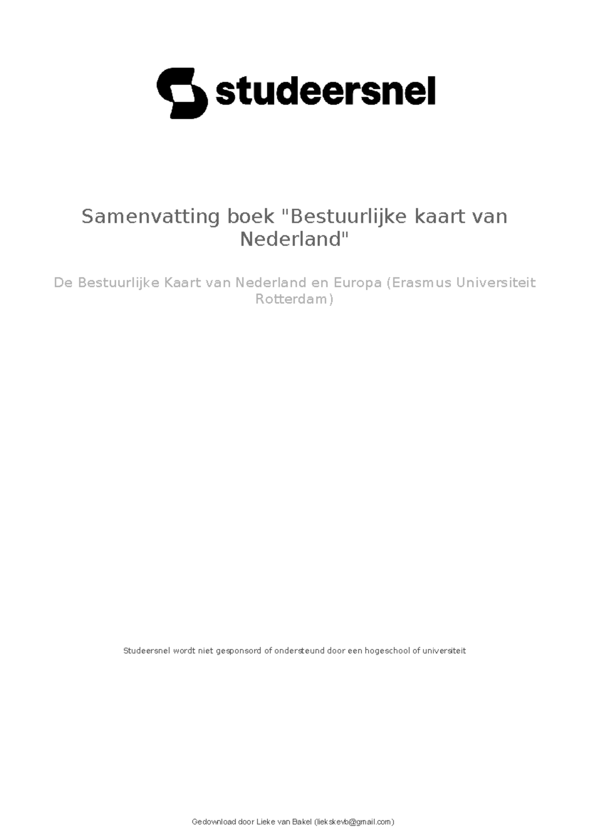 Samenvatting Bestuurlijke Kaart - Samenvatting Boek "Bestuurlijke Kaart ...