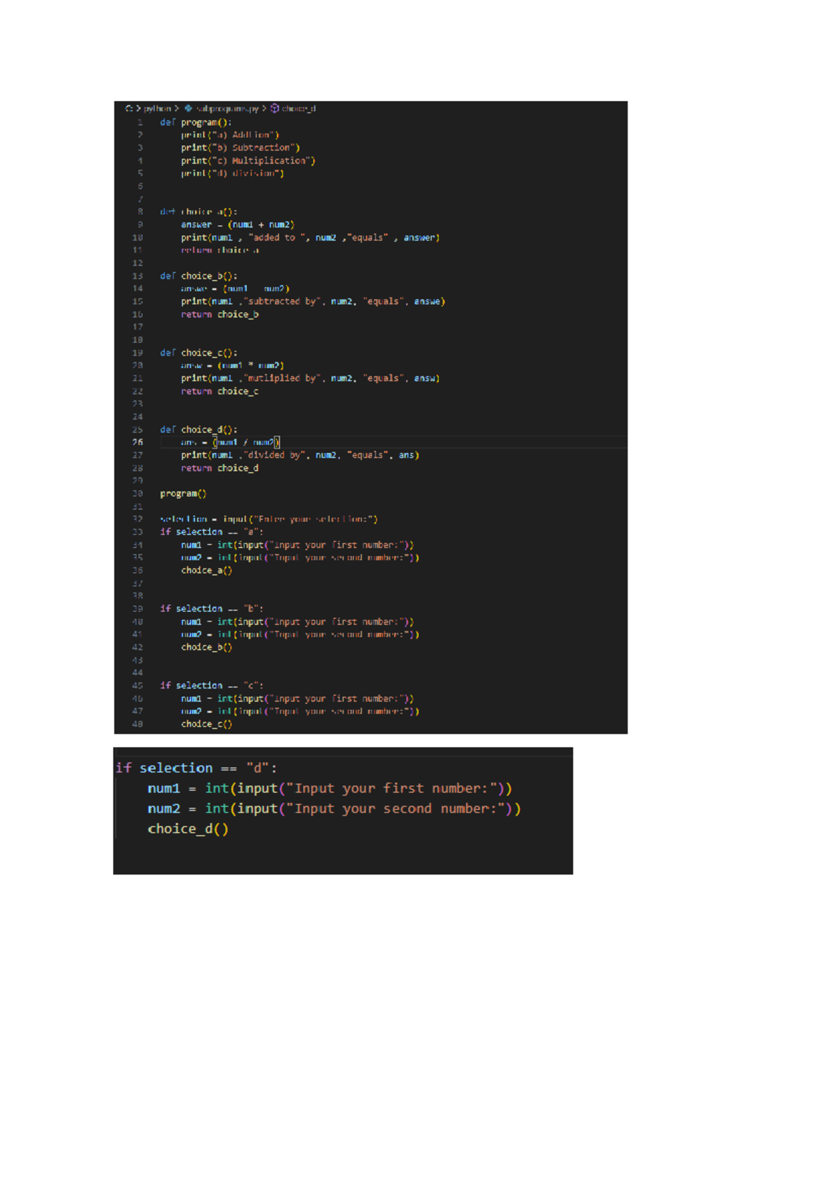 Document 28 - C: python subprograms P choice_d 1 def program(): 2 print ...