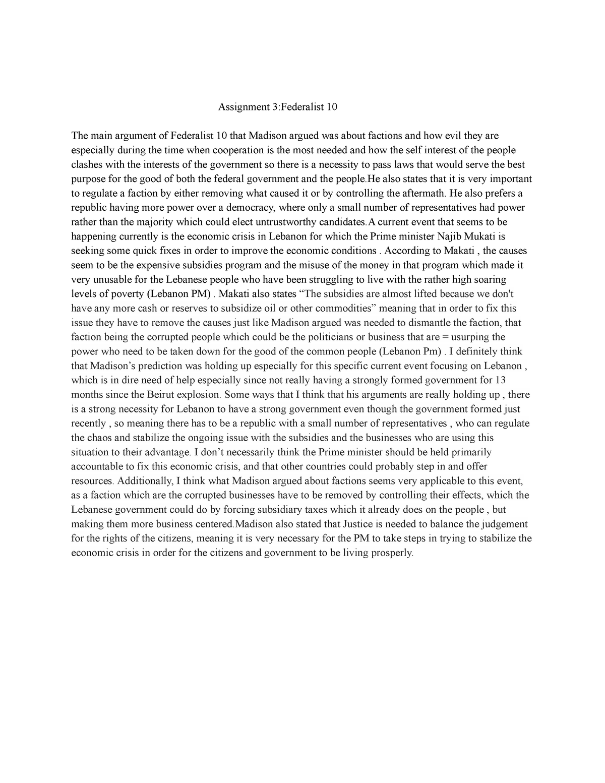 the federalist papers summary and analysis of essay 10