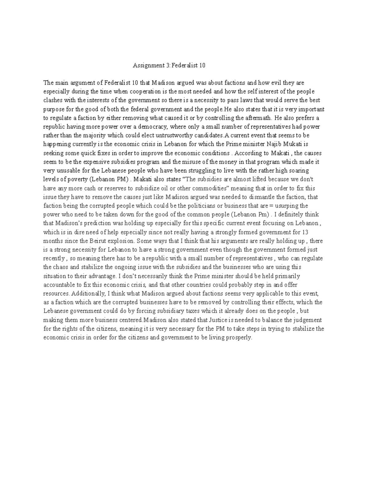 the federalist papers summary and analysis of essay 10