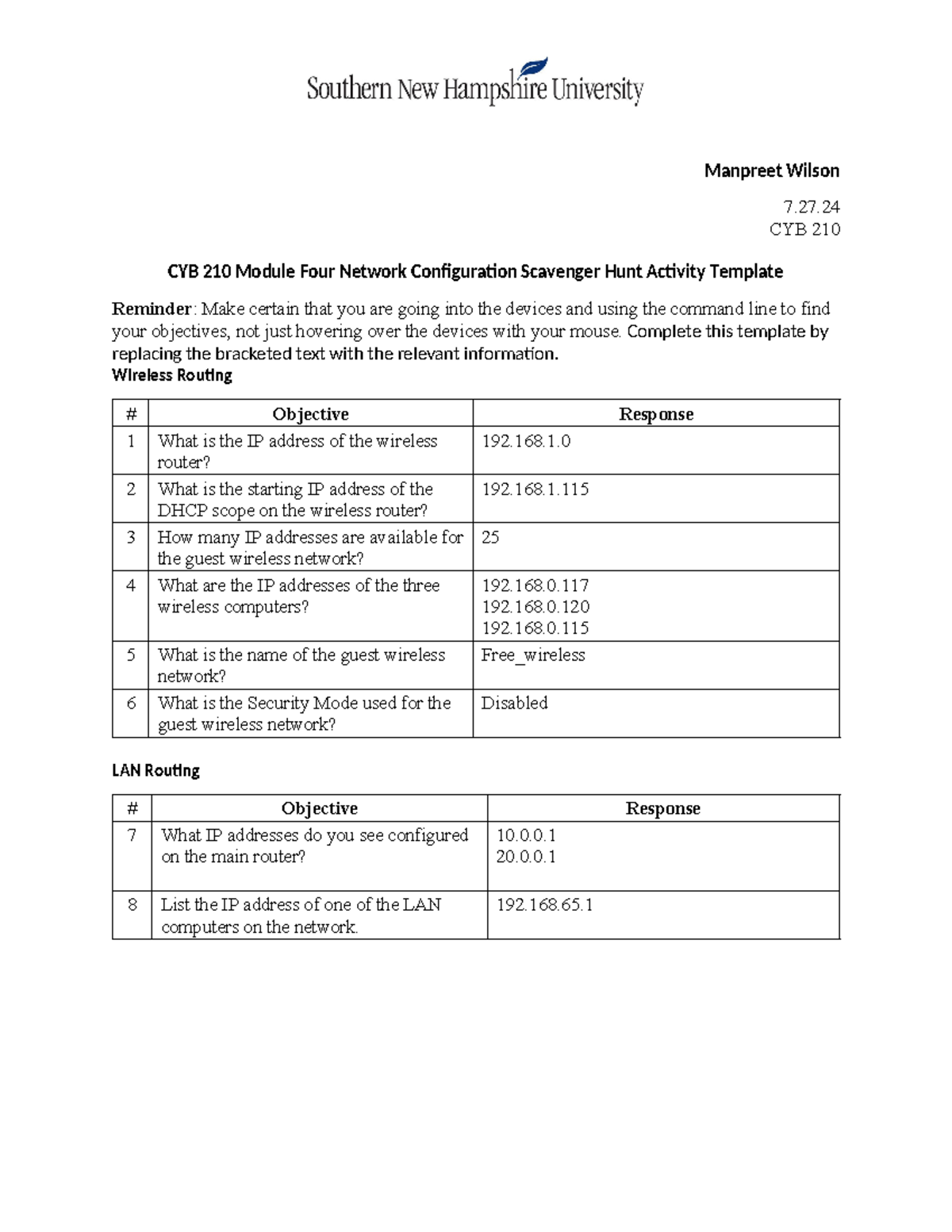 CYB 210 Module Four Network Configuration Scavenger Hunt Activity ...