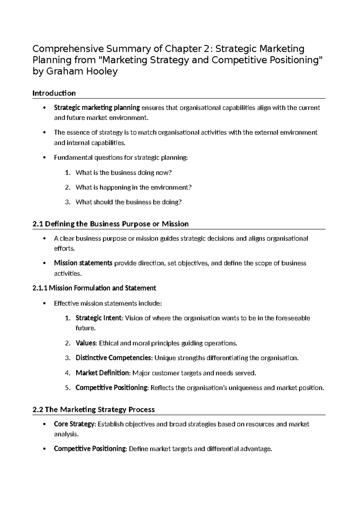 Chapter 2 - Strategic Marketing Planning - The essence of strategy is ...