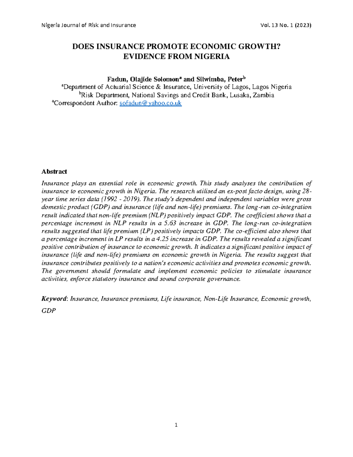 Does Insurance Promote Economic Growth E - DOES INSURANCE PROMOTE ...