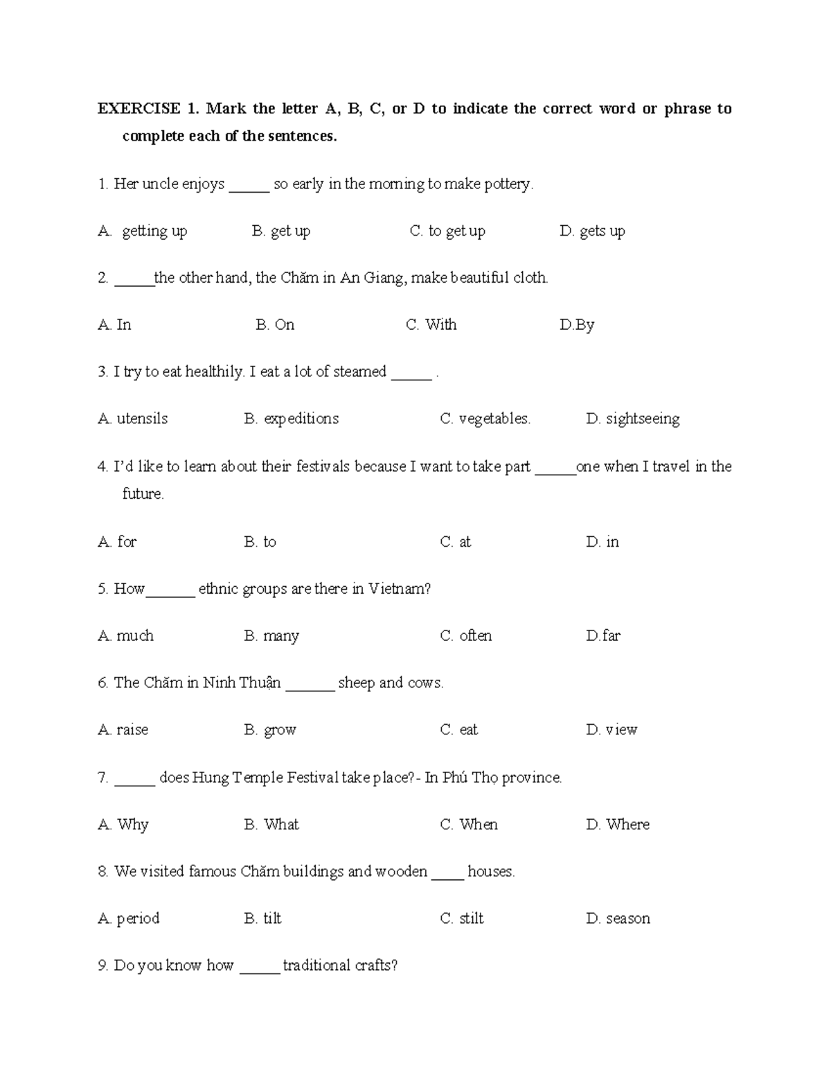 Đề 1 Ta Exercise 1 Mark The Letter A B C Or D