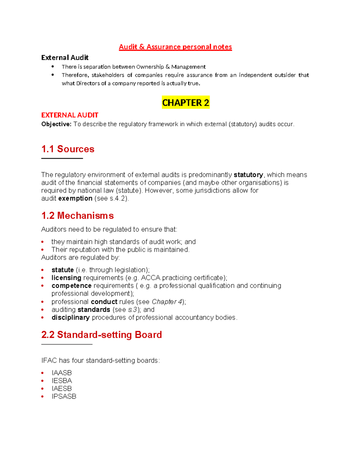 A&A personal notes - Audit & Assurance personal notes External Audit ...