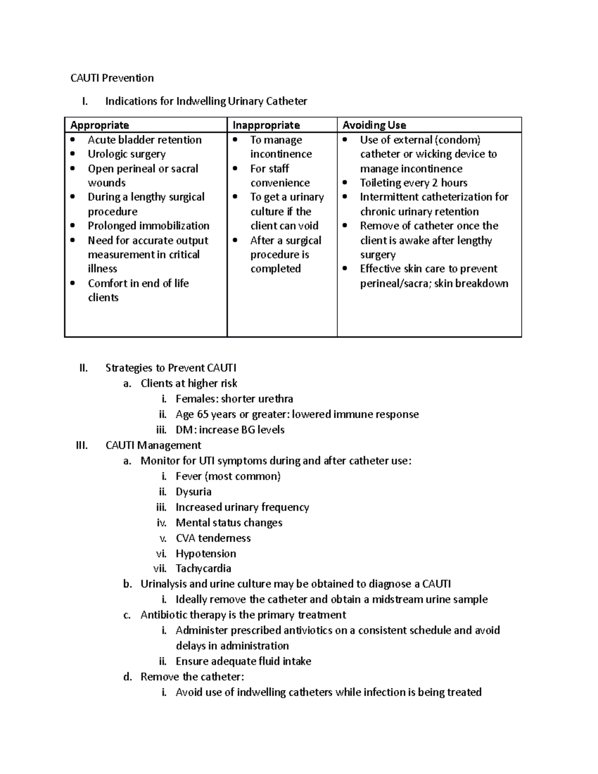 Cauti Prevention - CAUTI Prevention I. Indications for Indwelling ...