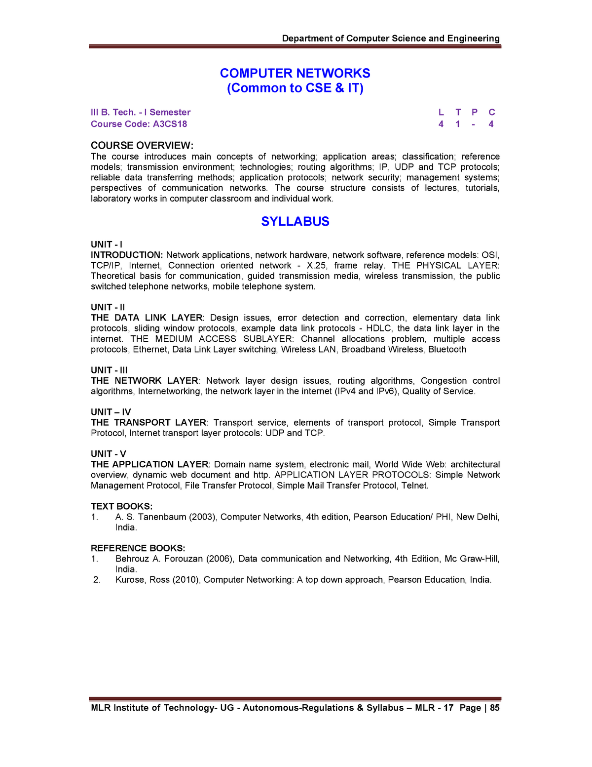 Syllabus Of Computer Network - Department Of Computer Science And ...