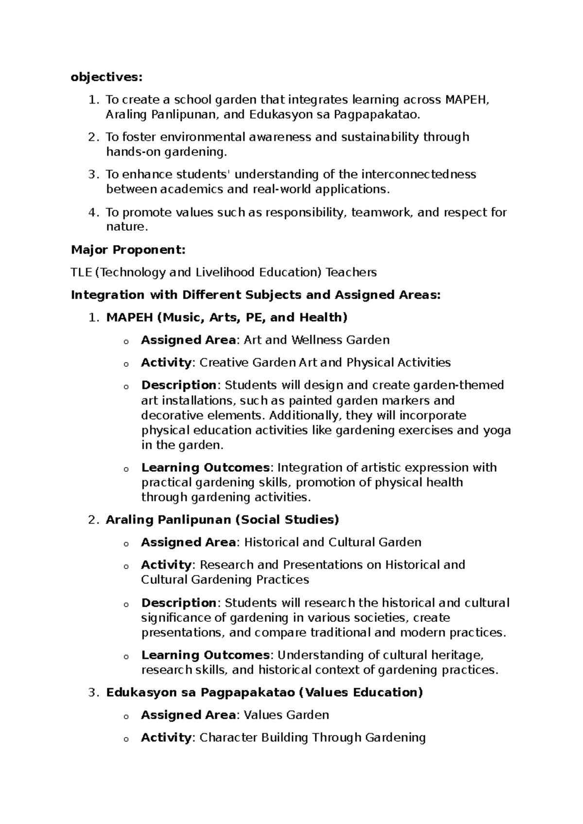 Integration - activity proposal - objectives: 1. To create a school ...