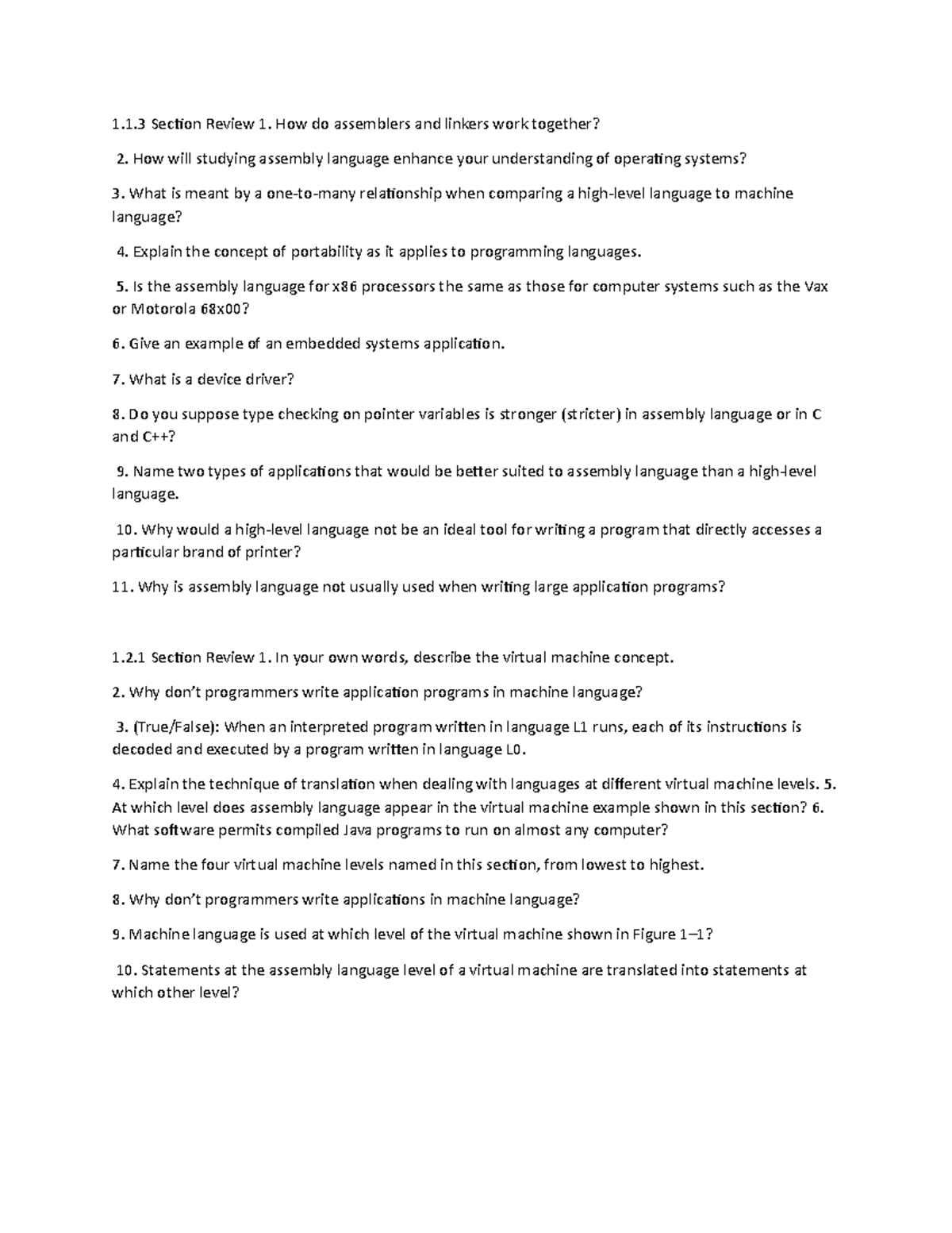 Cosl - done and dusted - 1.1 Section Review 1. How do assemblers and ...