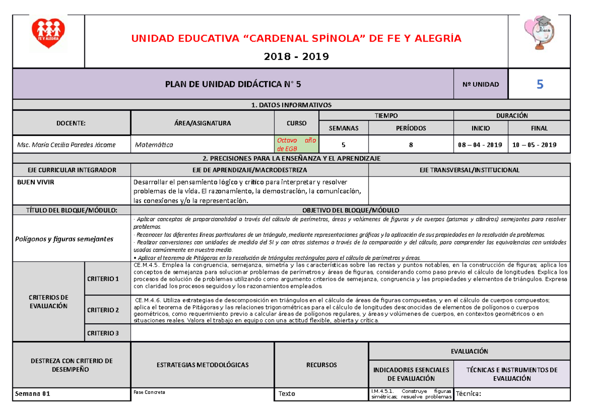 Planificaci+ô N DE Unidad DID+ü Ctica 05 Matem+ü TICA EGB Superior ...