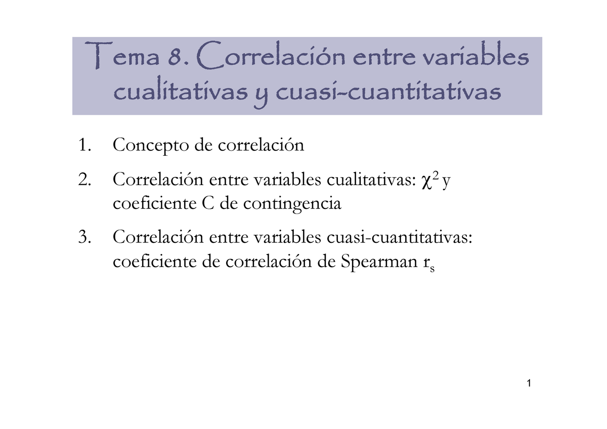 TEMA 8 Correlaci N Nominales Y Ordinales - 1 Tema 8. Correlación Entre ...