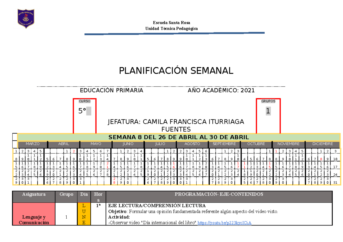 Planificación Semanal 5°- Semana 9- Clase Online - 26 AL 30 Abril ...