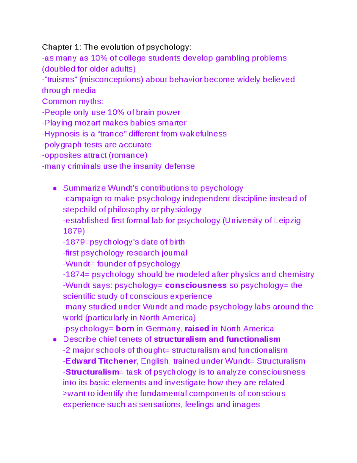 Psychology 1010 Chapter 1 Notes - Google Docs - Chapter 1: The ...