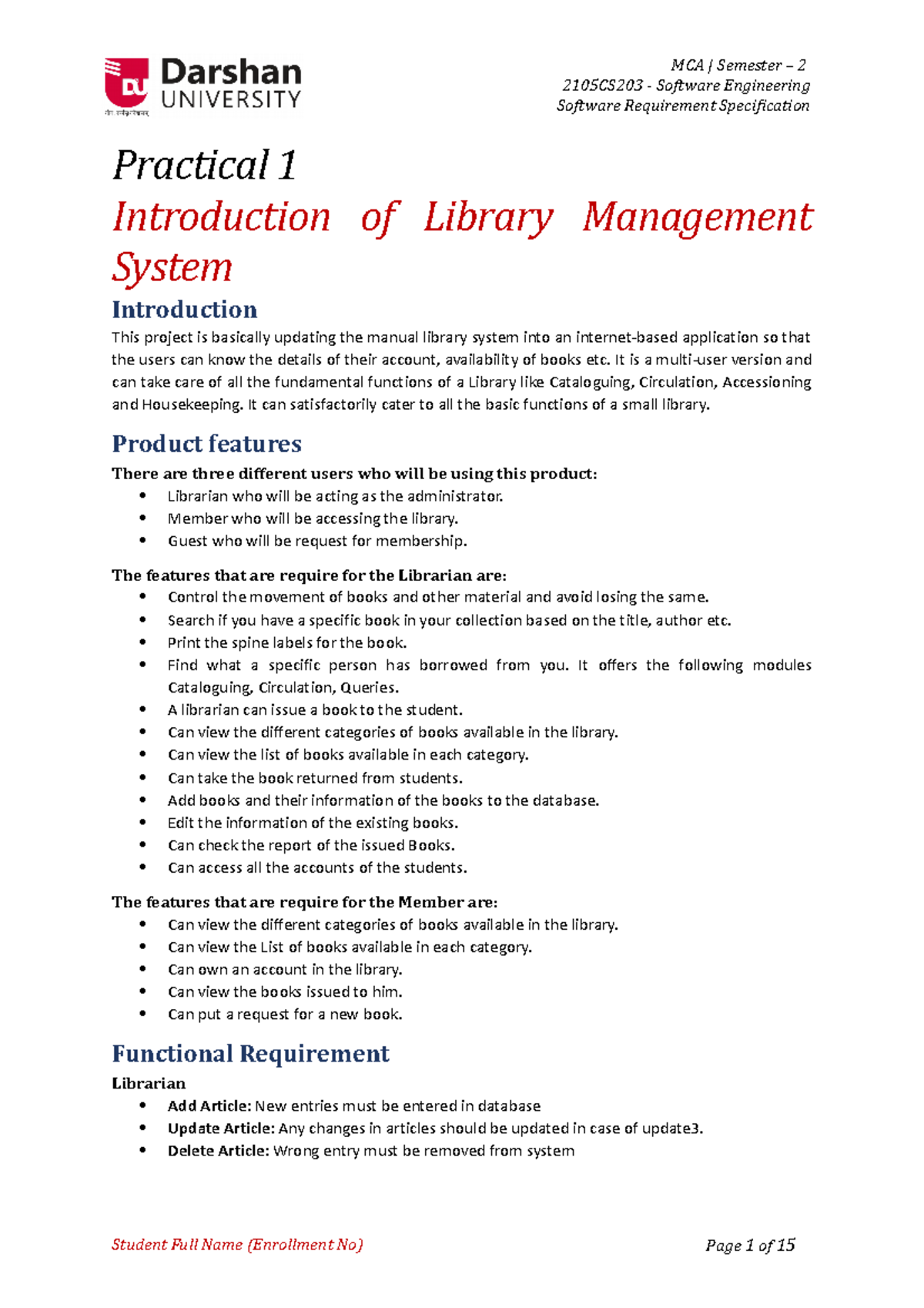 Software Engineering Practical - 2105CS203 - Software Engineering ...