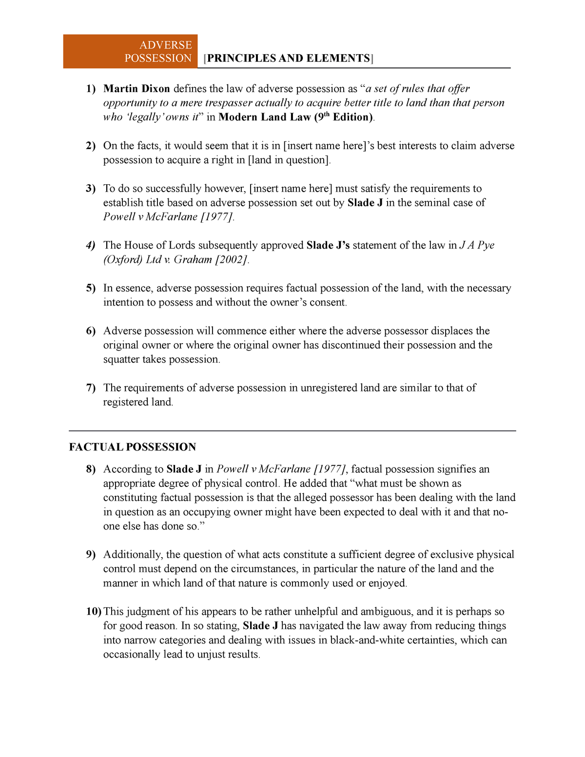 Principles And Elements (Adverse Possession) - StuDocu