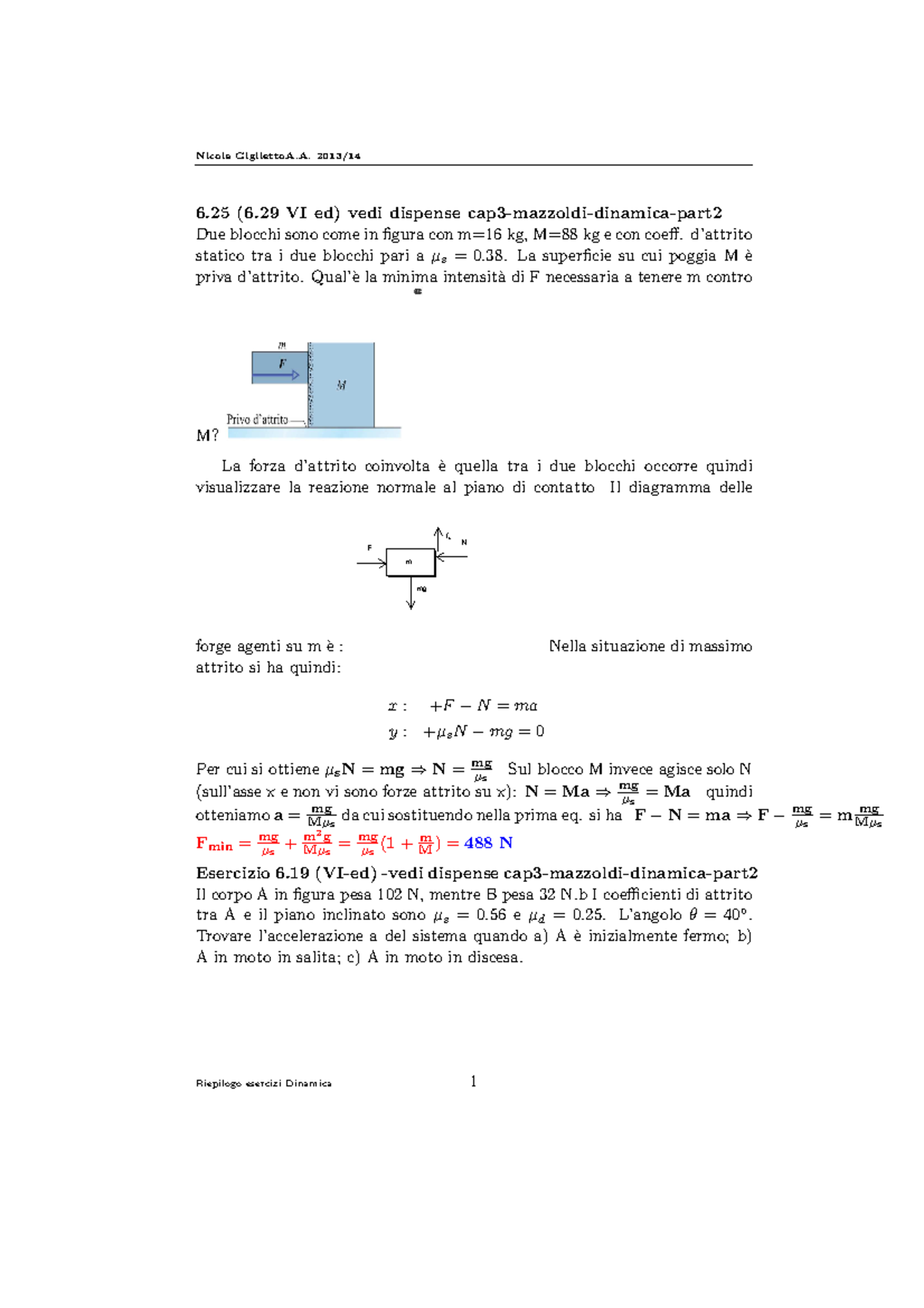 Fisica Esercizi Problemi Riepilogo Dinamica Print Studocu